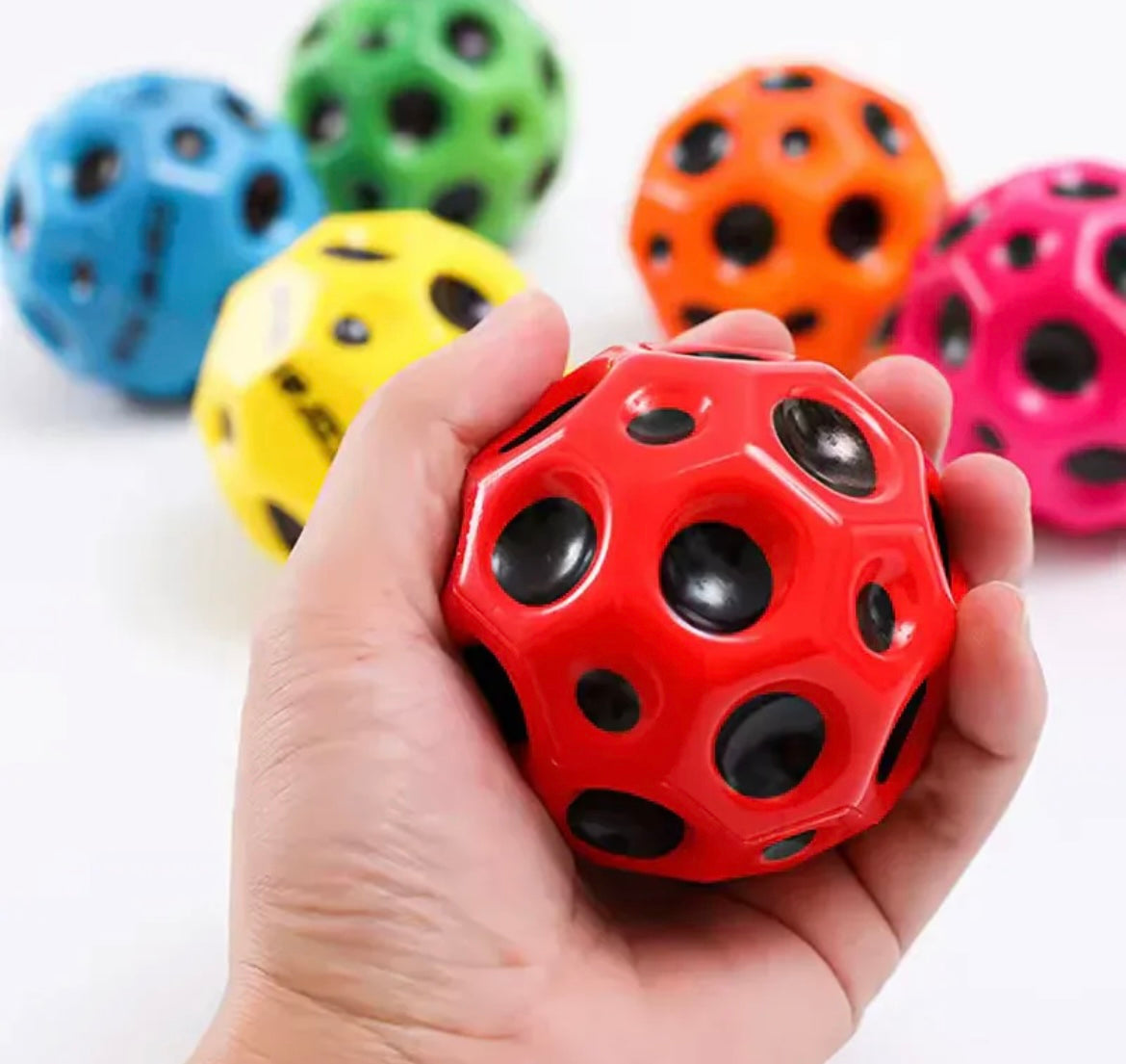 Moon ball anti stress bouncy ball - Bouncy Balls Rubber High Bouncing Balls for Kids Sensory Fidget Toys Stress Relief Hole Ball Sports Training Ball Outdoor Games. Colour as pr available stoke ( Pack of 3 )